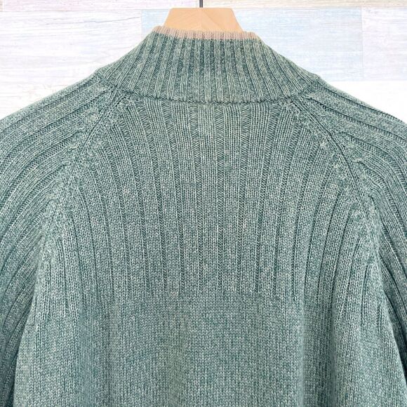 Columbia Chunky Ribbed 1/4 Zip Raglan Sleeve Sweater Green Cotton Mens Large - Picture 5 of 7